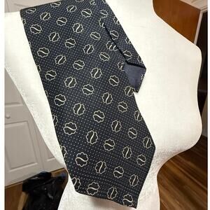 Giorgio Armani Cravatte designer tie 100% silk Italy. Navy w light cream design